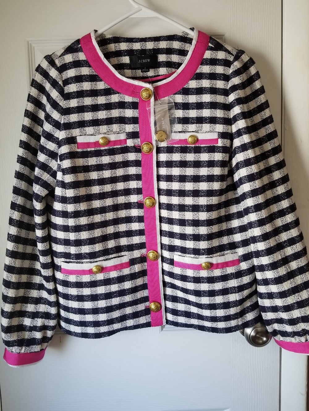 ❗J. Crew Pink Navy Grosgrain Tweed Style Jacket Size 4❗